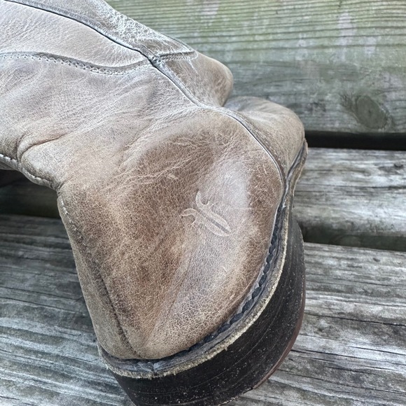 Frye Paige Tall Riding Boots Distressed Taupe Gray Equestrian Size 9.5 Old Money - Picture 5 of 10